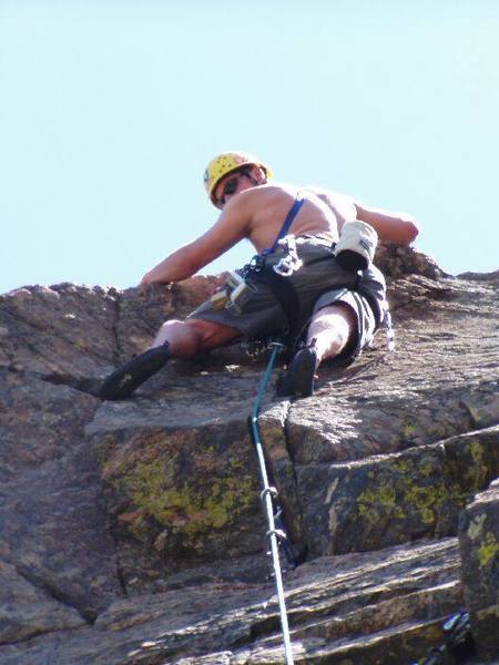 David K. above the crux on 5.8 crack Lookout Mountain Crag