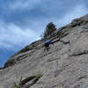 Leading up the 5th pitch.  We went left slightly off route.  Topping out above the big tree for the walk off.