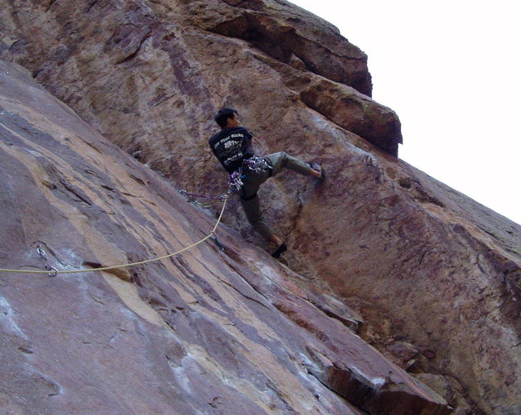 Tony on the roof crux.