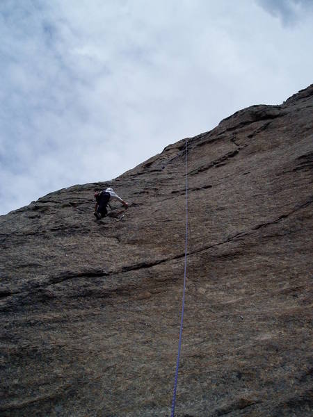 On the easier upper half. You can avoid the crux by moving up and left at the second bolt and then diagonalling right, skipping the third bolt.