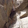 Peter Dillon chimneying the crux.