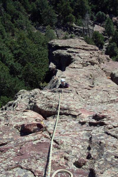 Coming up the East Face portion of the route.