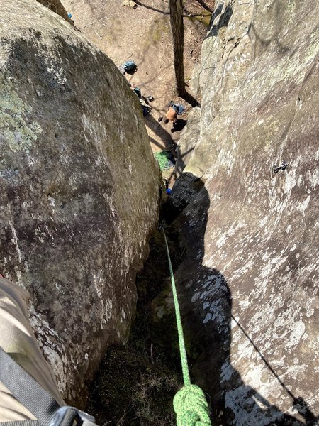 View from the top of the mud ramp near the anchors. last piece a little ways back.