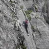 Ron Olsen high-stepping a move on the lower slab.