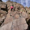 Peter Dillon at the steep headwall on Kevin Spies the Line.