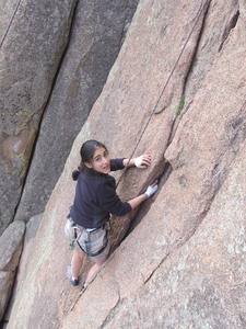 Sally at the layback/flake section of Honky Jam. Fun, but sustained.