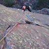 Crista on the crux traverse.