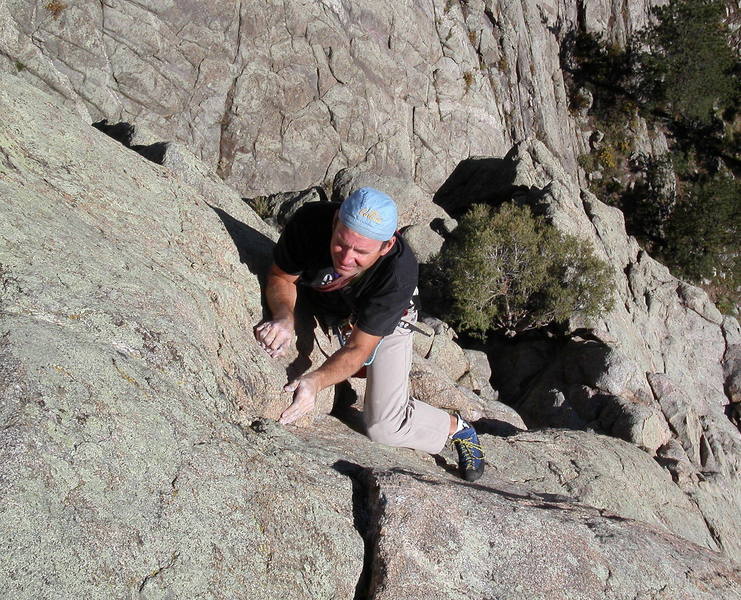 Bruce Hildenbrand at the crux on the third pitch.