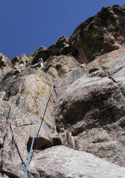 Bruce Hildenbrand belaying at the top of the first pitch.