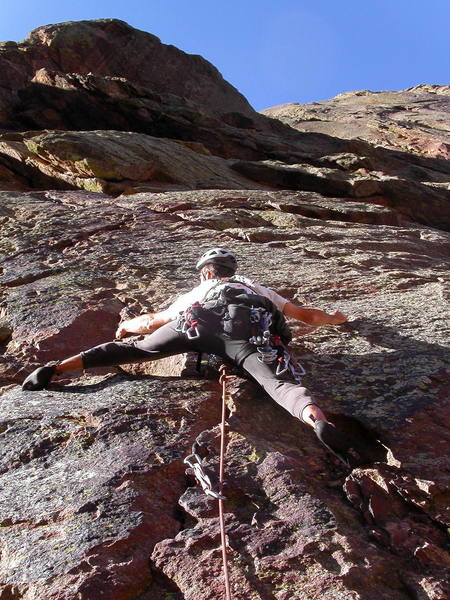 Peter Dillon starting the steep upper wall.