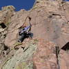 Christa Cline starting the steep upper crack.