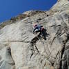 At around the 4th bolt. At several spots you climb a bit right of the bolts. Above Luke you can climb right of the corner and then step left around the arete, or, a little harder, and more in line with the bolts, swing around the arete lower.