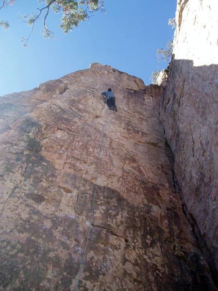 Nearing what was for us the crux at the very top. Intimidatingly steep but with frequent good rest stances.