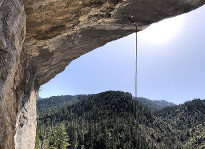 Looking up at the roof before bolting/cleaning was complete. There are three bolts in the roof, the second two with fixed draws. Get on it!