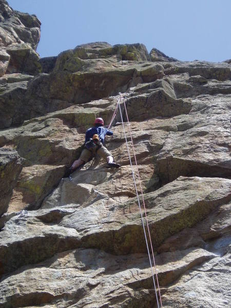 Midway up the crux section. You can avoid the final roof by stepping left onto the face.