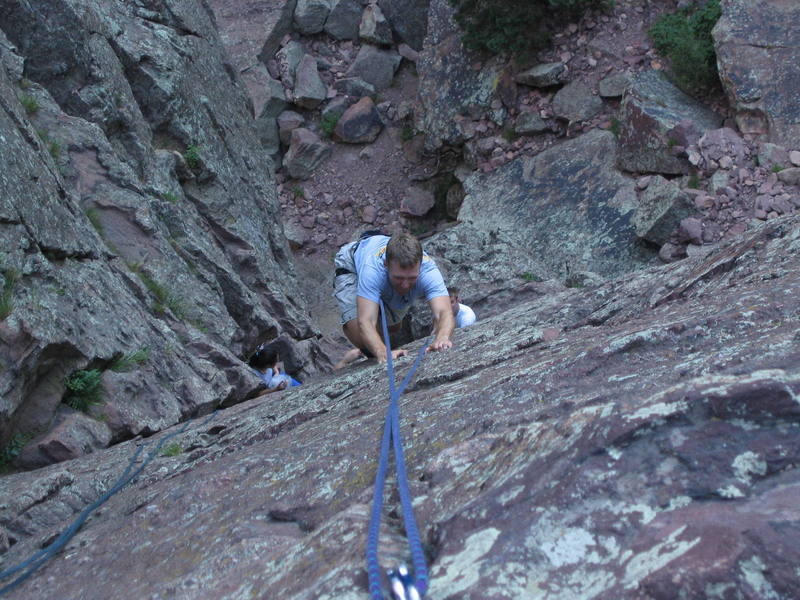 Bob is figuring out the sequence on the lower West Face on this beautiful clear afternoon.