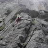 Irina Overeem making the crux traverse right at the 4th bolt.