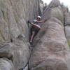 Dave Holliday setting a knee bar at the start of the V-slot.