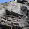 Platinum Curl.  The crux is turning the roof past the third bolt.