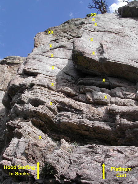 Hood Surfing In Socks.  The crux is moving past a thin undercling at the fifth bolt.