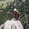 Mike Borkowski nearing the top of the airy summit fin.