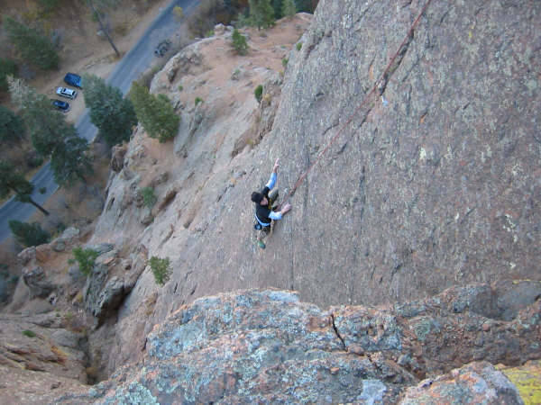 Ryan Busch working his way up Pitch 2 on a chilly day. (Photo: Ty Warren)