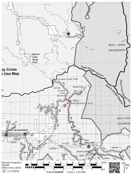 Vicinity of proposed restricted area, Eagle County, Aspen-Sopris Ranger District, White River National Forest.  Sent from Phil Nyland, USFS, April 2021.