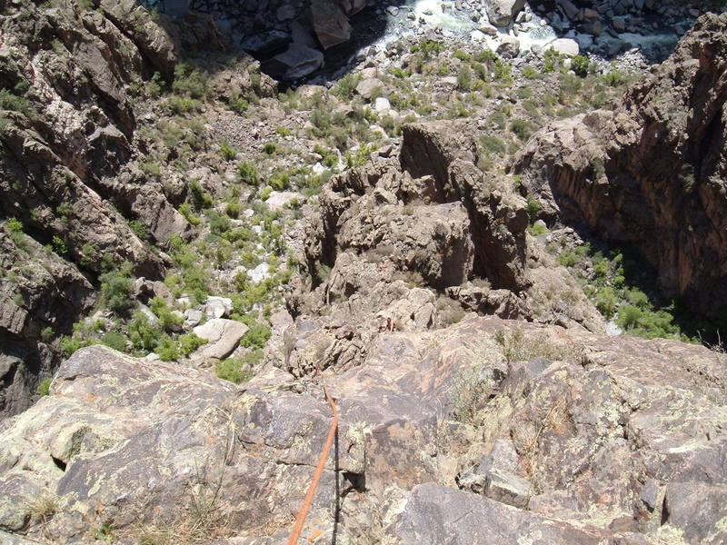 This is the really view from the belay. At this point, we are probably about 800 ft above the river with massive exposure on both sides of the arete.