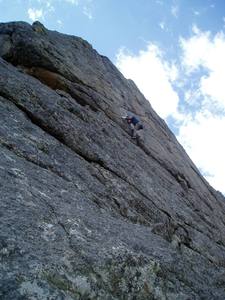Chuck making an ultimately failed attempt at the first crux with a cracked wrist.