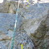 Dragon Fly.  Jug haul past the first bolt, up a groove past the second bolt, and up a steep face to the top.
