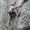 Greg Hand at the second bolt on the first ascent.<br>
<br>
Sustained, varied climbing from bottom to top makes Tese (pronounced "Tessie") an excellent and fun route.