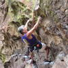 Chris setting up under the crux roof.