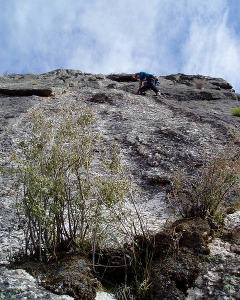 Luke climbing the summit slabs. 1+ pitches  or simulclimbing.