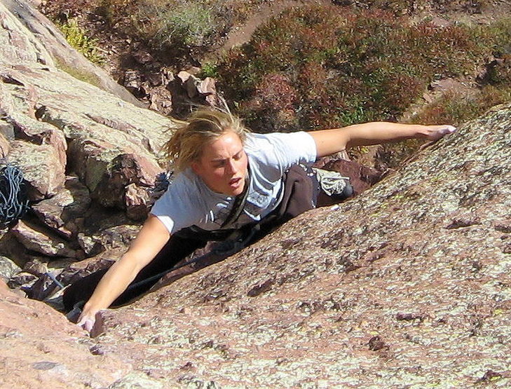 Julia Niles at the crux of the first pitch.