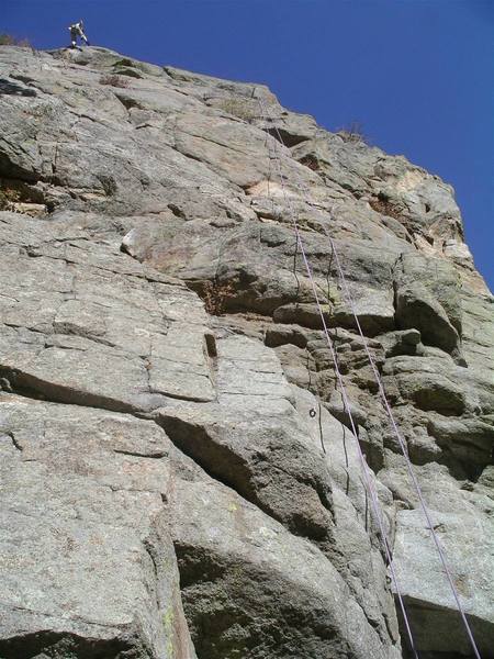 A view of the route from the bottom showing the second and third bolts.