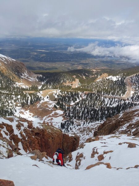 Getting out of the talus field to join Left Pig.