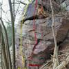 East face of the separate rock below the main wall.