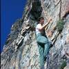 Tom Gries traveling light on the first ascent of the NE Corner route, Ptarmigan Tower 4, in 1975.