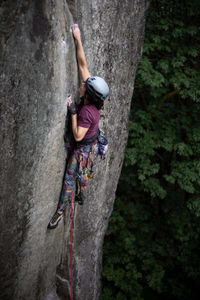 Pulling into the second crux! Photo courtesy of Sara Price