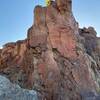 View of the buttress from the approach. WTWE goes straight up the middle.