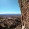 The view from top of pitch one, looking at the traverse at the start of P2, Feb 2021