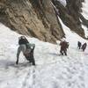 Chad & co. head up the 'Snoopy's Backside' couloir to the summit of The Citadel on June 6, 2021. This couloir climbs the NE face of Citadel and finishes in the notch between its twin peaks. It is somewhere between 45 and 50 degrees at the steepest.