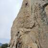 Hannah leading Bye Crackie (5.7), Holcomb Valley Pinnacles