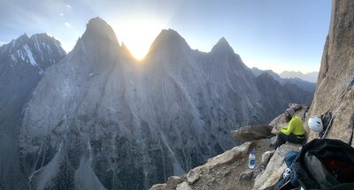Watching the sun set at the bivy ledge