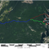 The general approach options at the Crags. The red line shows the fork which brings you to Rib Rock most efficiently.