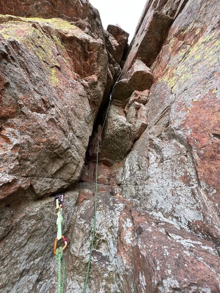 Chimney on pitch 2. Found a belay station at the base of the chimney