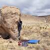 Mari working an unnamed V0 on the Frenching Boulders.