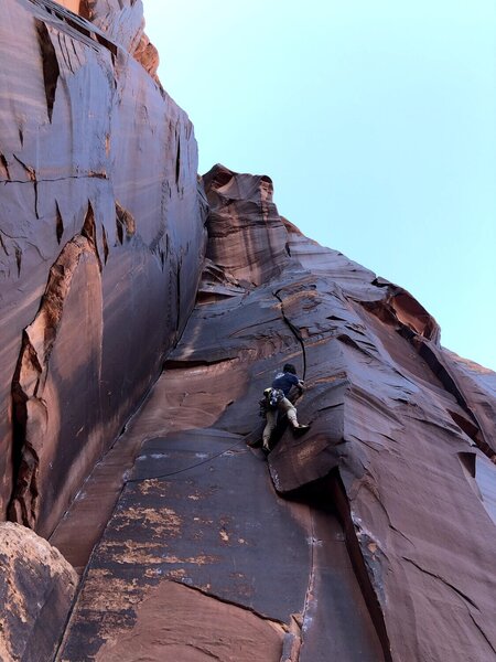 Getting gear in after the hand traverse.