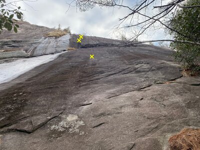 Looking up from the base at P1. Bolts are marked.