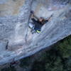 Michael moving up through the crux.
<br>
Photo copyright Harrison Weinberg